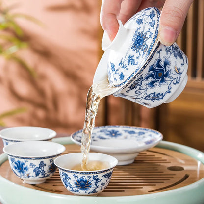 Suet Jade White Porcelain Tea Cup, Blue and White Tea Bowl, Kung Fu Tea Set, Ceramic Sancai Cover