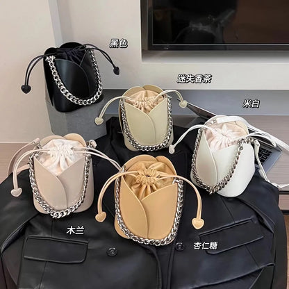 Summer Bag for Women 2024 New Chain Bucket Bag for Women one Shoulder Crossbody Hand-held Bag Vegetable Basket
