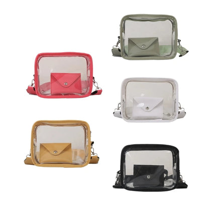 Summer Causual PVC Transparent Crossbody Bag for Women Girls Female Bag Clear Messenger Shoulder Bag with Wallet