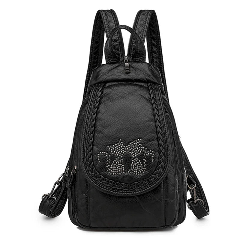 Summer Ladies Washed Leather Backpack 3 In 1 Cute Cat Women Bagpack Small Travel Backpack for Girls Sac A Dos Mochila Feminina