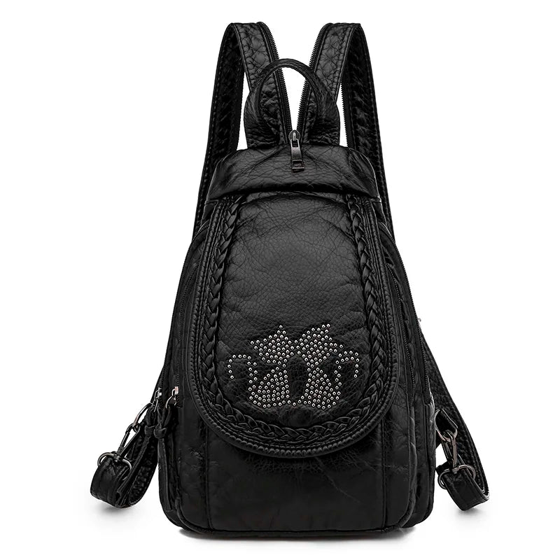 Summer Ladies Washed Leather Backpack 3 In 1 Cute Cat Women Bagpack Small Travel Backpack for Girls Sac A Dos Mochila Feminina