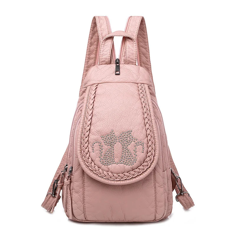 Summer Ladies Washed Leather Backpack 3 In 1 Cute Cat Women Bagpack Small Travel Backpack for Girls Sac A Dos Mochila Feminina