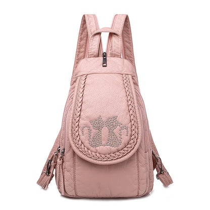 Summer Ladies Washed Leather Backpack 3 In 1 Cute Cat Women Bagpack Small Travel Backpack for Girls Sac A Dos Mochila Feminina
