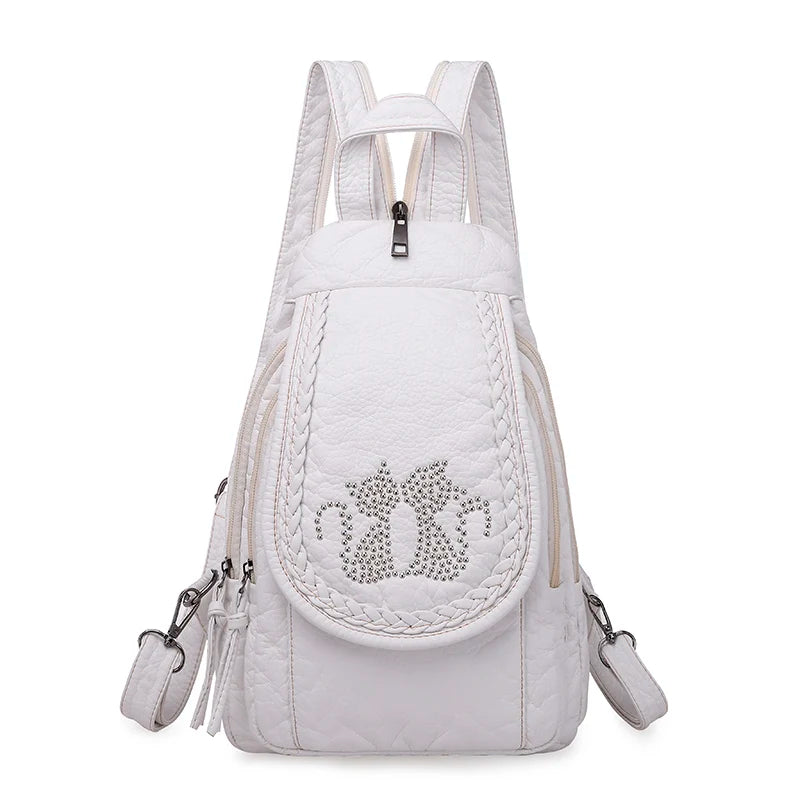 Summer Ladies Washed Leather Backpack 3 In 1 Cute Cat Women Bagpack Small Travel Backpack for Girls Sac A Dos Mochila Feminina