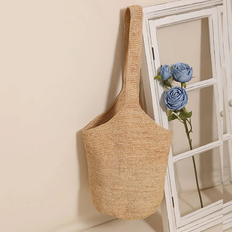Summer New 2024 Beach Style Straw Bag Large Capacity Single Shoulder Bucket Bags Casual All-match Travel Pouch Female Purses
