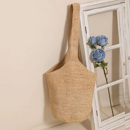 Summer New 2024 Beach Style Straw Bag Large Capacity Single Shoulder Bucket Bags Casual All-match Travel Pouch Female Purses