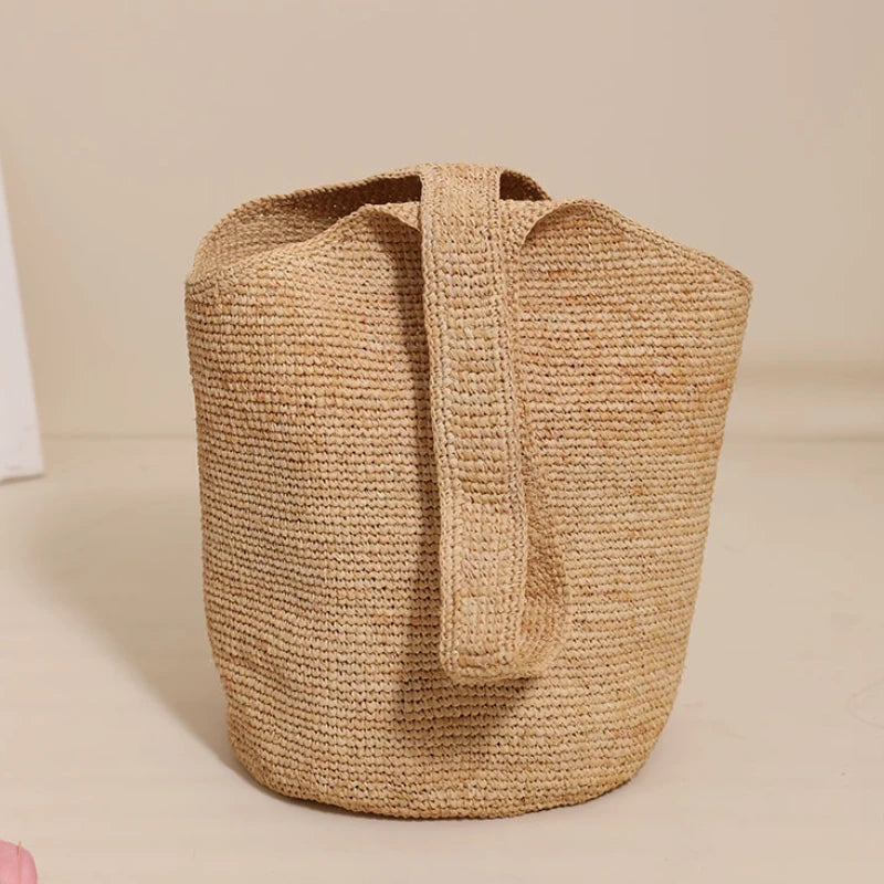 Summer New 2024 Beach Style Straw Bag Large Capacity Single Shoulder Bucket Bags Casual All-match Travel Pouch Female Purses