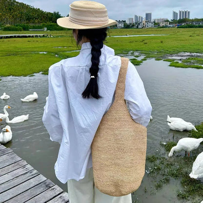Summer New 2024 Beach Style Straw Bag Large Capacity Single Shoulder Bucket Bags Casual All-match Travel Pouch Female Purses