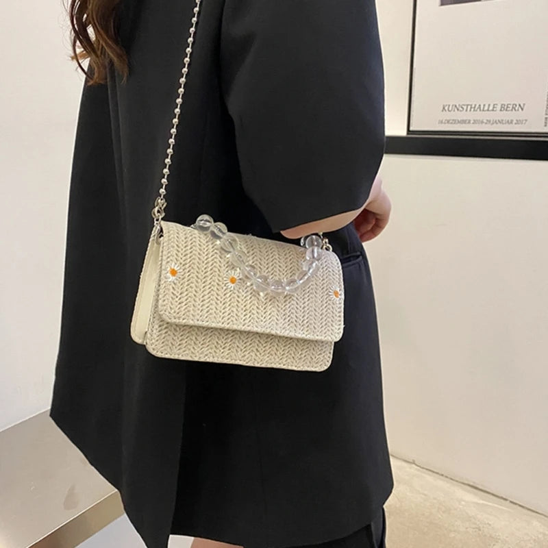 Summer Straw Crossbody Bag Beach Woven Tote Travel Shoulder Bag for Women Girls