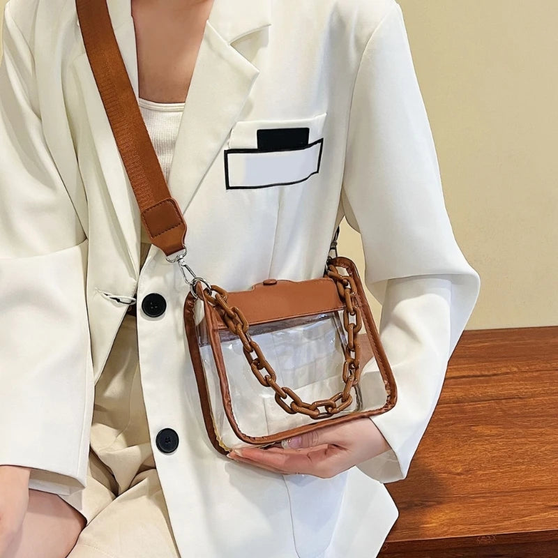 Summer Women Clear Transparent Crossbody Bag Female PVC Handbags and Purses Acrylic Chain Square Shoulder Bag