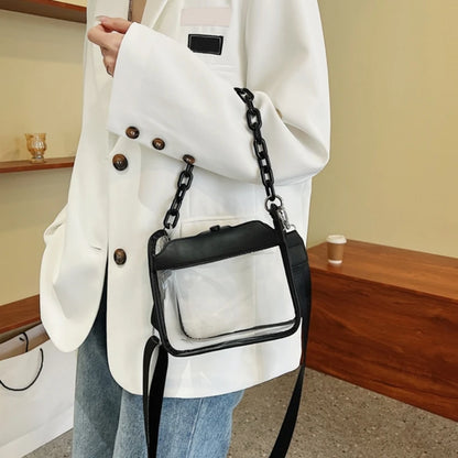 Summer Women Clear Transparent Crossbody Bag Female PVC Handbags and Purses Acrylic Chain Square Shoulder Bag