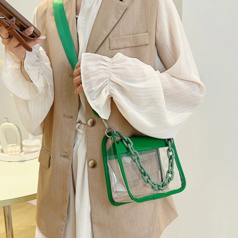 Summer Women Clear Transparent Crossbody Bag Female PVC Handbags and Purses Acrylic Chain Square Shoulder Bag
