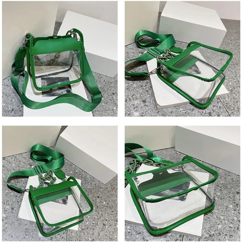 Summer Women Clear Transparent Crossbody Bag Female PVC Handbags and Purses Acrylic Chain Square Shoulder Bag