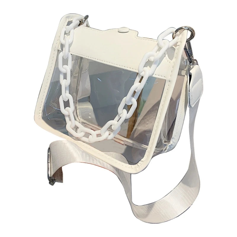 Summer Women Clear Transparent Crossbody Bag Female PVC Handbags and Purses Acrylic Chain Square Shoulder Bag