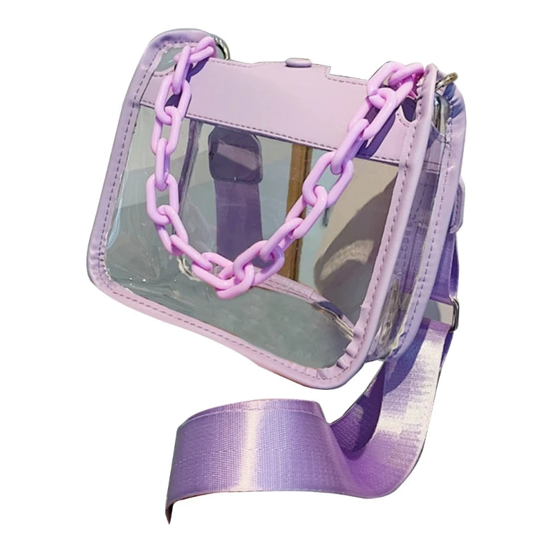 Summer Women Clear Transparent Crossbody Bag Female PVC Handbags and Purses Acrylic Chain Square Shoulder Bag