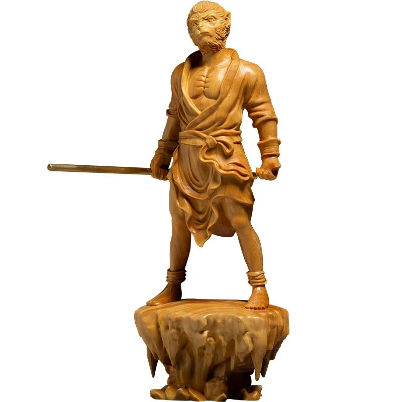 Sun Wukong - 17CM Monkey King Buddhist Solid Wood Statue Wood Carving Creative Chinese Style Mythology Toys