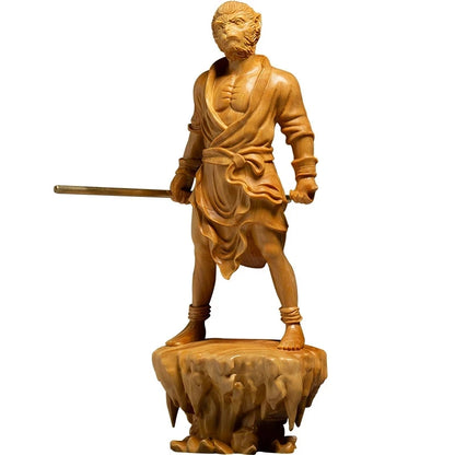 Sun Wukong - 17CM Monkey King Buddhist Solid Wood Statue Wood Carving Creative Chinese Style Mythology Toys