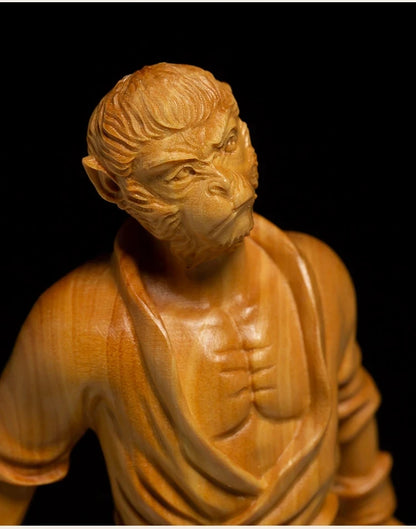 Sun Wukong - 17CM Monkey King Buddhist Solid Wood Statue Wood Carving Creative Chinese Style Mythology Toys