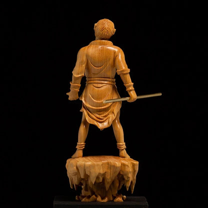 Sun Wukong - 17CM Monkey King Buddhist Solid Wood Statue Wood Carving Creative Chinese Style Mythology Toys