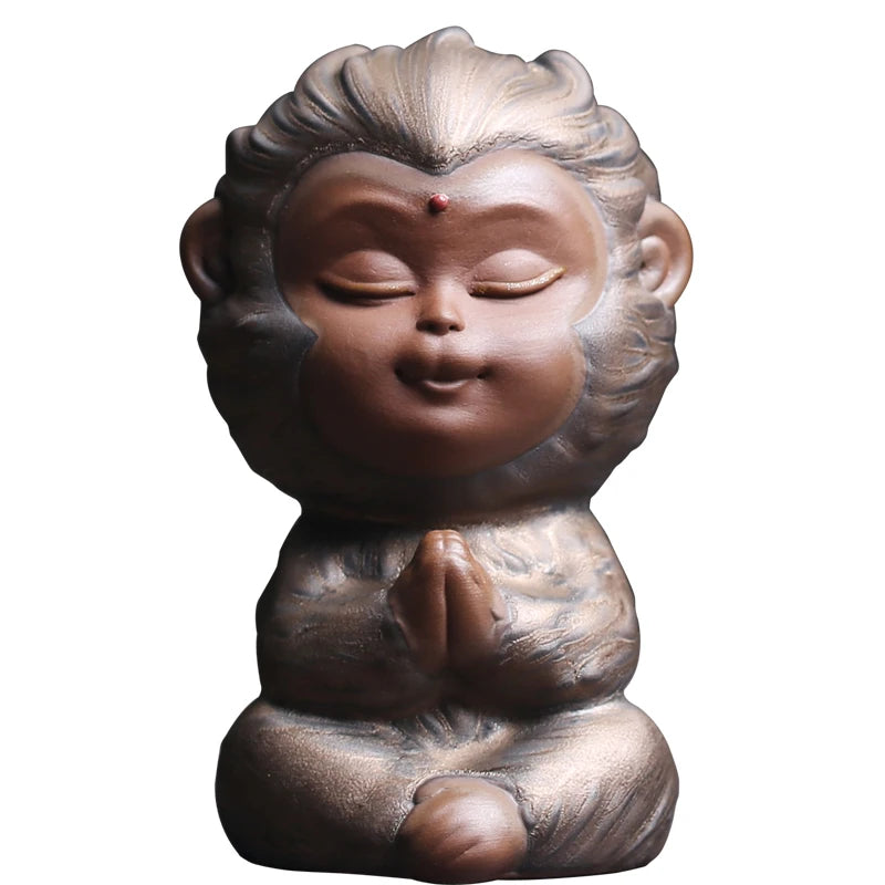 Sun Wukong Gilt Pottery Tea Pet Figurines Tea Ceremony Monkey King Statue Table Decoration Accessories Zen Car Ornament Monks