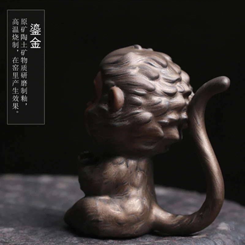 Sun Wukong Gilt Pottery Tea Pet Figurines Tea Ceremony Monkey King Statue Table Decoration Accessories Zen Car Ornament Monks