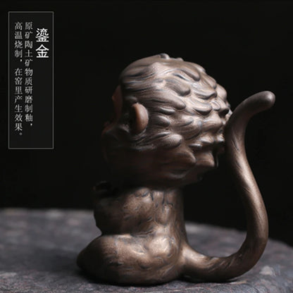 Sun Wukong Gilt Pottery Tea Pet Figurines Tea Ceremony Monkey King Statue Table Decoration Accessories Zen Car Ornament Monks
