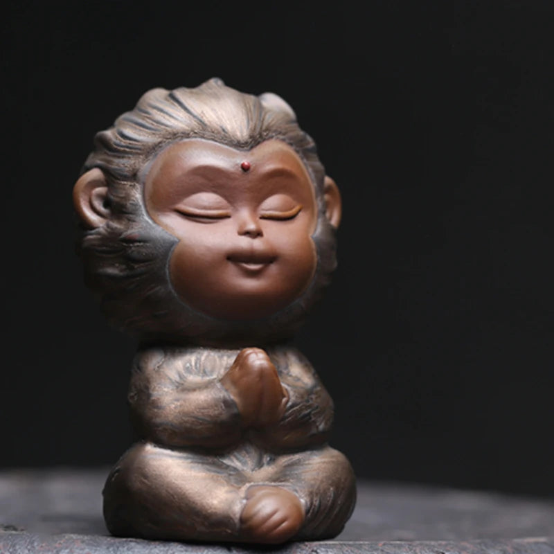 Sun Wukong Gilt Pottery Tea Pet Figurines Tea Ceremony Monkey King Statue Table Decoration Accessories Zen Car Ornament Monks