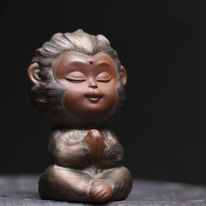 Sun Wukong Gilt Pottery Tea Pet Figurines Tea Ceremony Monkey King Statue Table Decoration Accessories Zen Car Ornament Monks