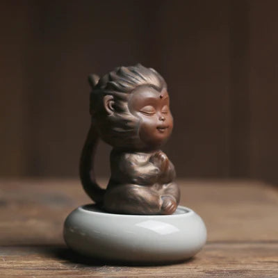 Sun Wukong Gilt Pottery Tea Pet Figurines Tea Ceremony Monkey King Statue Table Decoration Accessories Zen Car Ornament Monks