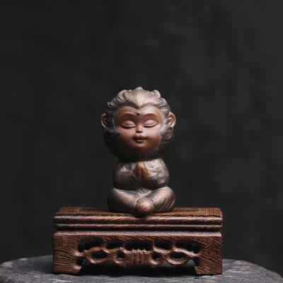 Sun Wukong Gilt Pottery Tea Pet Figurines Tea Ceremony Monkey King Statue Table Decoration Accessories Zen Car Ornament Monks
