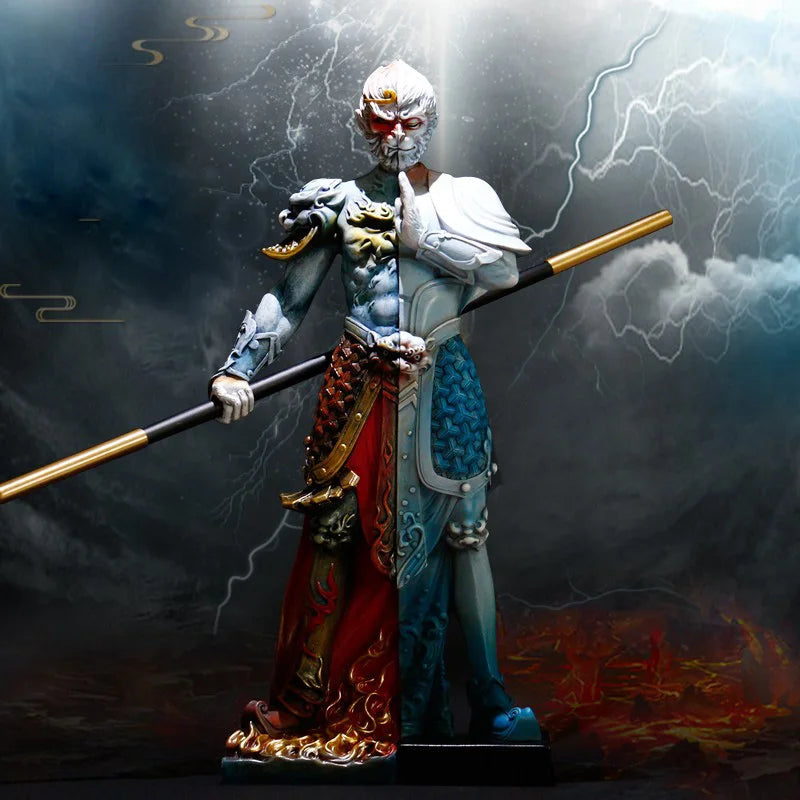 Sun Wukong God of War statue，Resin Art Painted Crafts，Movie Character Sculpture，Domineering home living room decorations 27cm