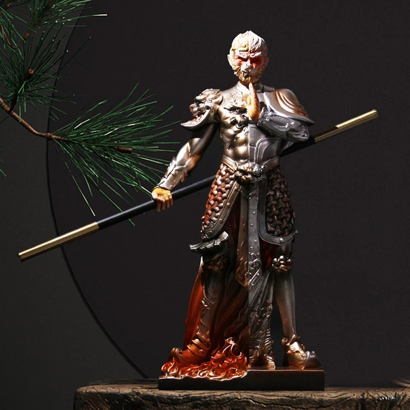 Sun Wukong God of War statue，Resin Art Painted Crafts，Movie Character Sculpture，Domineering home living room decorations 27cm