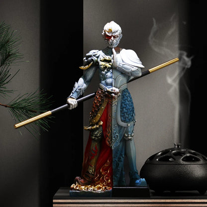 Sun Wukong God of War statue，Resin Art Painted Crafts，Movie Character Sculpture，Domineering home living room decorations 27cm