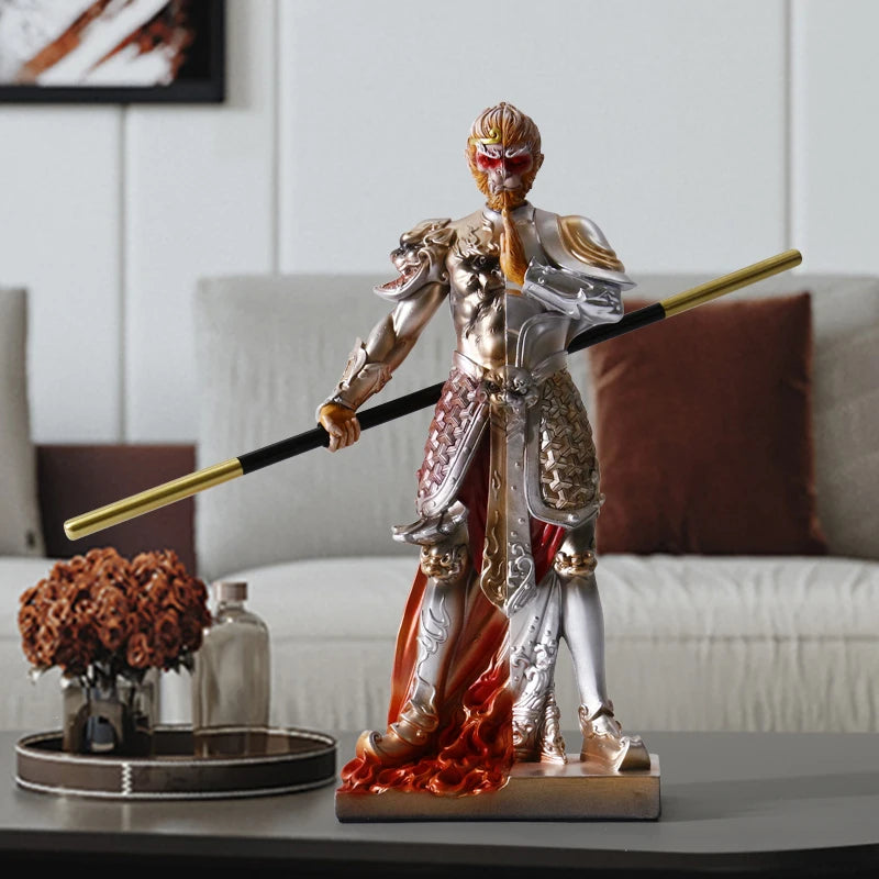 Sun Wukong God of War statue，Resin Art Painted Crafts，Movie Character Sculpture，Domineering home living room decorations 27cm