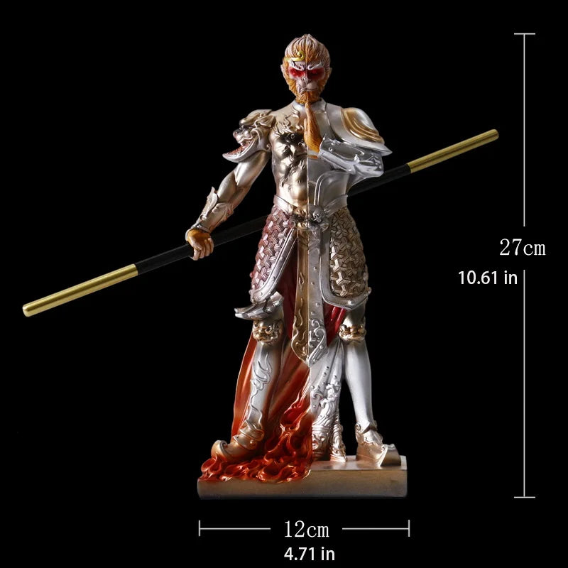 Sun Wukong God of War statue，Resin Art Painted Crafts，Movie Character Sculpture，Domineering home living room decorations 27cm