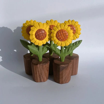 Sunflower small wood carving healing series ornaments, car mounted tabletop decoration, gift giving, tabletop decoration items