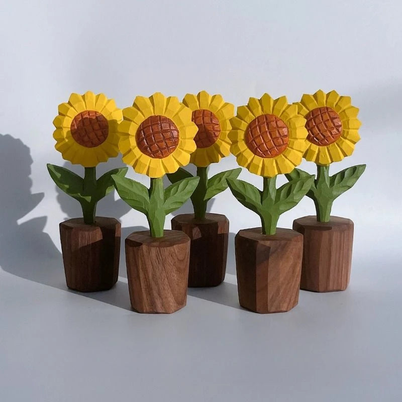 Sunflower small wood carving healing series ornaments, car mounted tabletop decoration, gift giving, tabletop decoration items