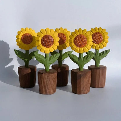 Sunflower small wood carving healing series ornaments, car mounted tabletop decoration, gift giving, tabletop decoration items