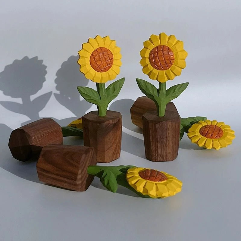 Sunflower small wood carving healing series ornaments, car mounted tabletop decoration, gift giving, tabletop decoration items