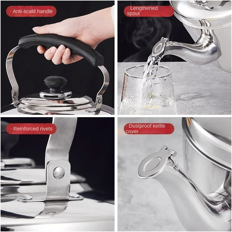 Super Thick 304 Stainless Steel Teapot with Large Capacity Whistle Gas Gas Electric Cooker Teapot with Kettle