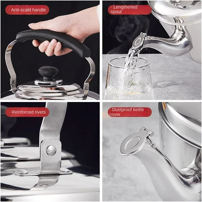Super Thick 304 Stainless Steel Teapot with Large Capacity Whistle Gas Gas Electric Cooker Teapot with Kettle