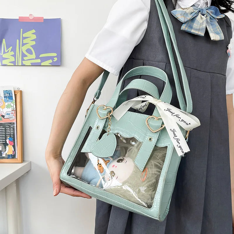 Sweet Gilrs Lolita Japanese HandBags Tote Students Cute Crocodile Grain Ribbon Heart Shaped Buckle Shoulder Bags Itabags
