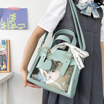 Sweet Gilrs Lolita Japanese HandBags Tote Students Cute Crocodile Grain Ribbon Heart Shaped Buckle Shoulder Bags Itabags