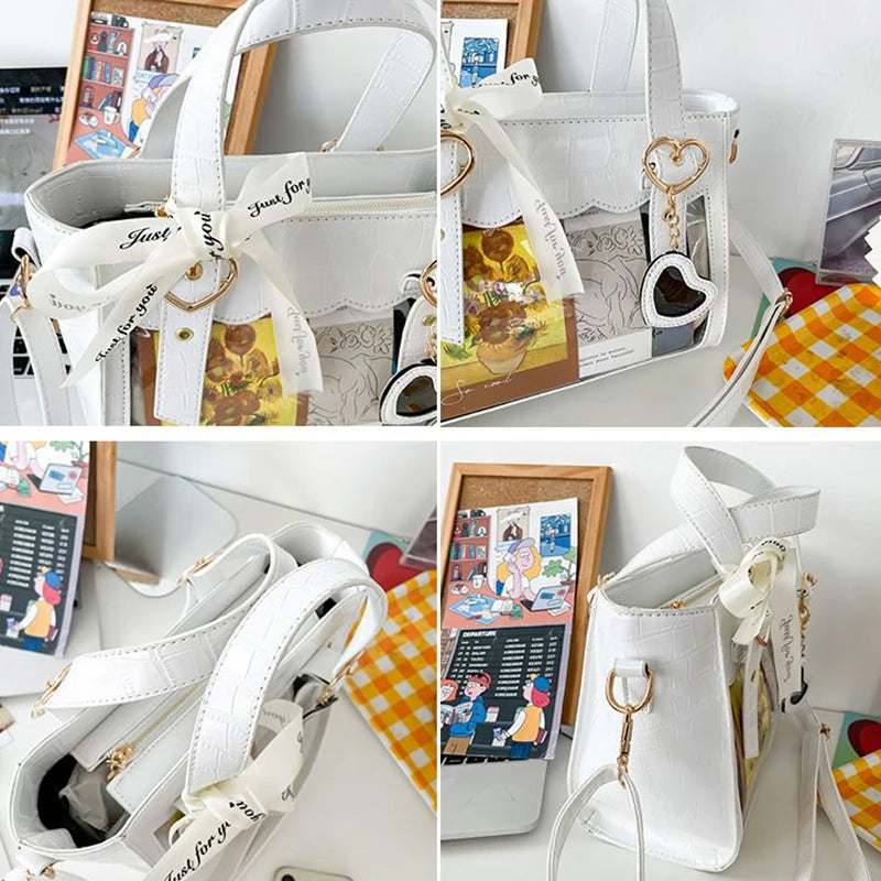 Sweet Gilrs Lolita Japanese HandBags Tote Students Cute Crocodile Grain Ribbon Heart Shaped Buckle Shoulder Bags Itabags