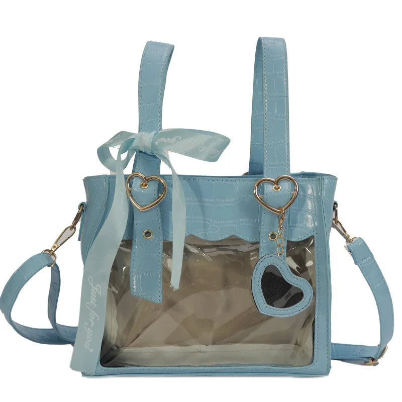 Sweet Gilrs Lolita Japanese HandBags Tote Students Cute Crocodile Grain Ribbon Heart Shaped Buckle Shoulder Bags Itabags