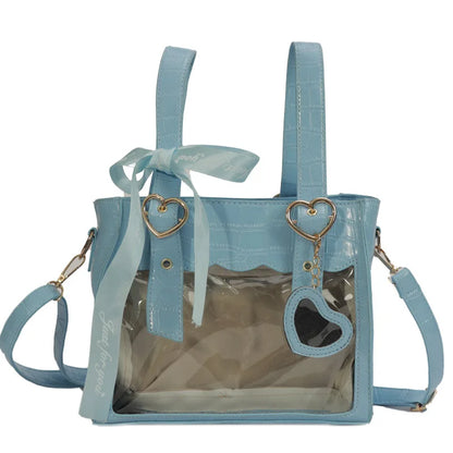Sweet Gilrs Lolita Japanese HandBags Tote Students Cute Crocodile Grain Ribbon Heart Shaped Buckle Shoulder Bags Itabags