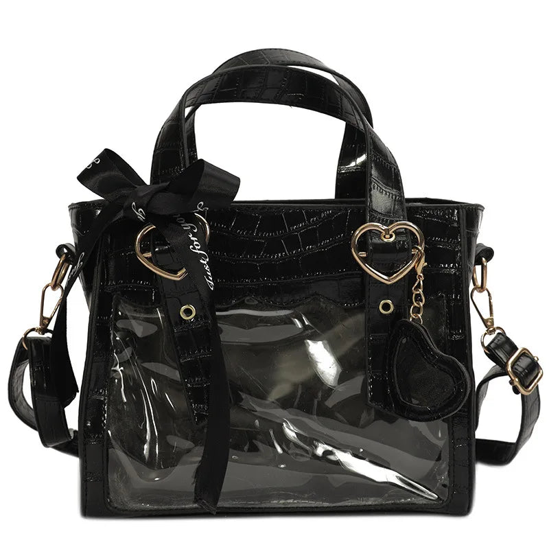Sweet Gilrs Lolita Japanese HandBags Tote Students Cute Crocodile Grain Ribbon Heart Shaped Buckle Shoulder Bags Itabags