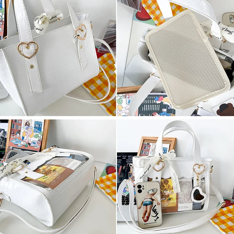Sweet Gilrs Lolita Japanese HandBags Tote Students Cute Crocodile Grain Ribbon Heart Shaped Buckle Shoulder Bags Itabags