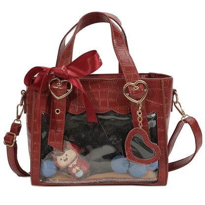 Sweet Gilrs Lolita Japanese HandBags Tote Students Cute Crocodile Grain Ribbon Heart Shaped Buckle Shoulder Bags Itabags