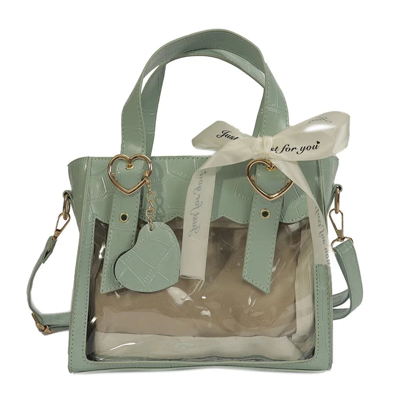 Sweet Gilrs Lolita Japanese HandBags Tote Students Cute Crocodile Grain Ribbon Heart Shaped Buckle Shoulder Bags Itabags